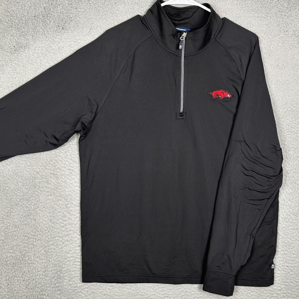 Arkansas Razorbacks Cutter Buck Sweatshirt Mens Large Black Quarter Zip Pullover